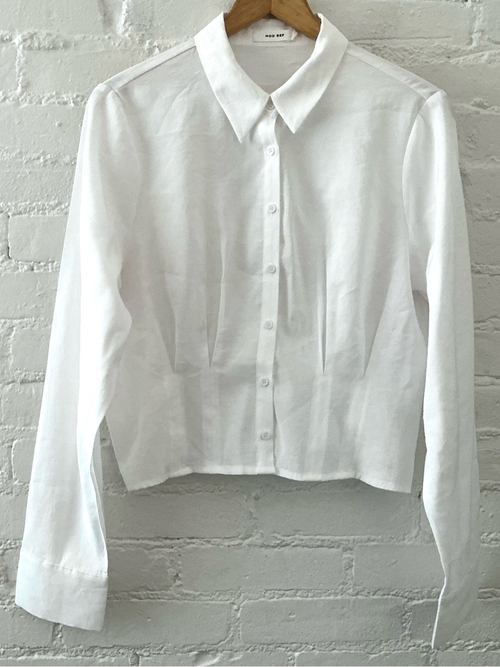 Mod Ref Long Sleeve Button Down Shirt Pleated Waist Blouse White Womens Size L